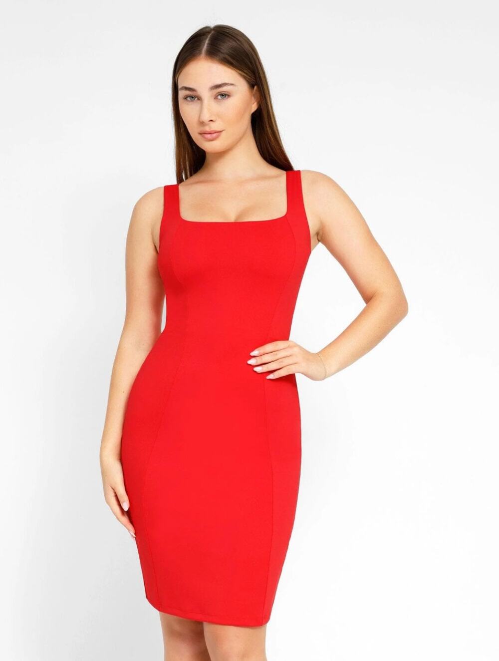 POPILUSH Sleeveless Square Neck Sculpting Midi Work Dress Red Sz S NWT {3B25}